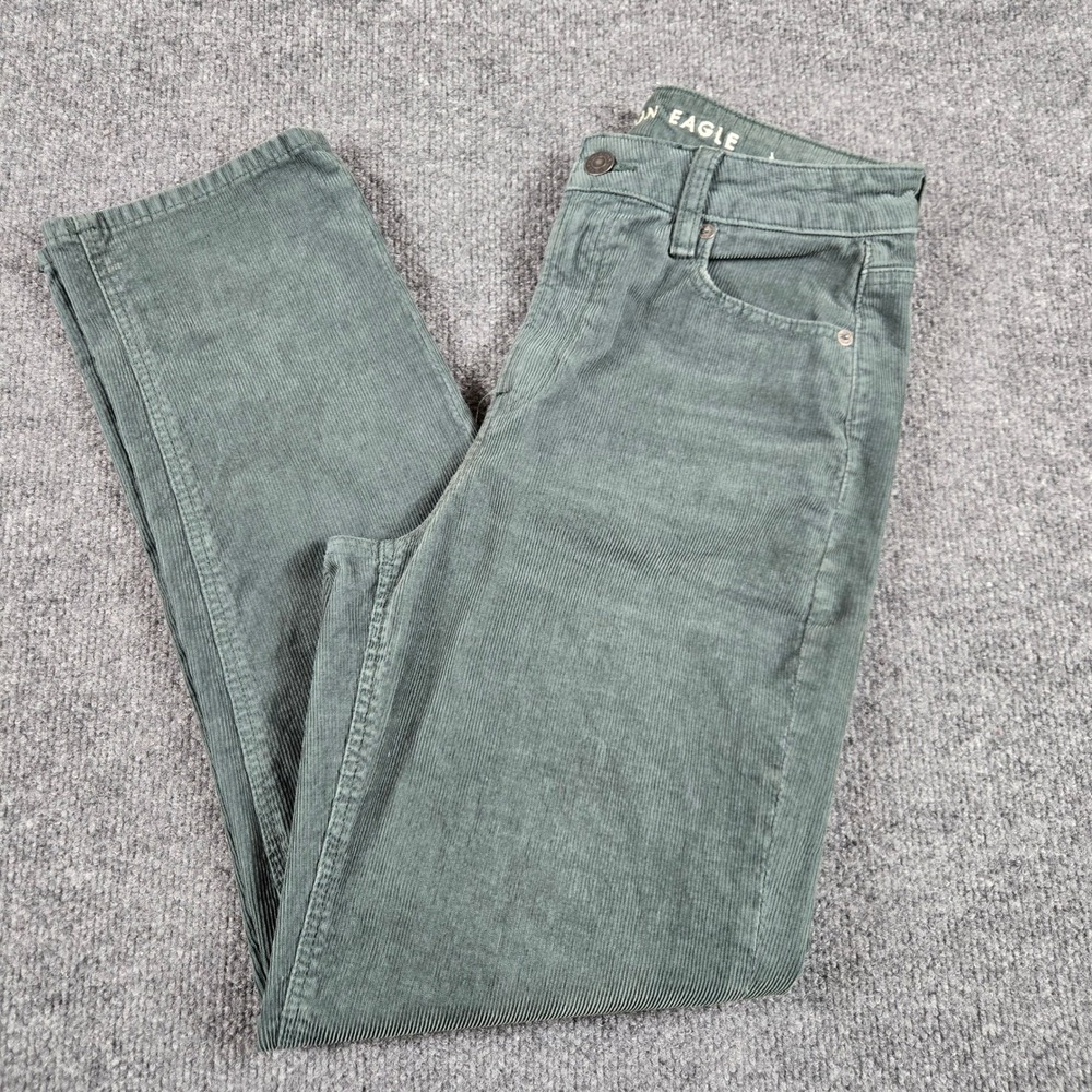 American Eagle Corduroy Pants Womens 4 Green Stretch Straight Leg Trousers